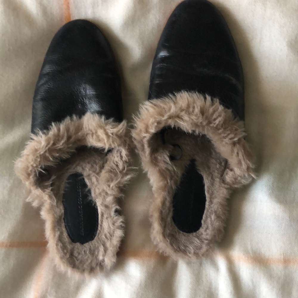 Zara Leather Slides with Fur